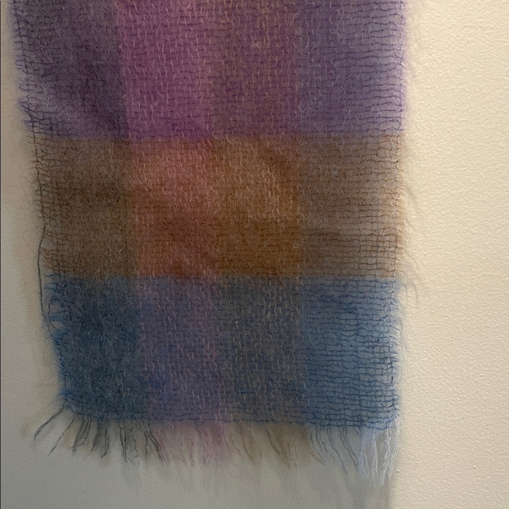 Vintage Mohair Argyle Rectangular Plaid Multicolor Scarf - Picture 4 of 10